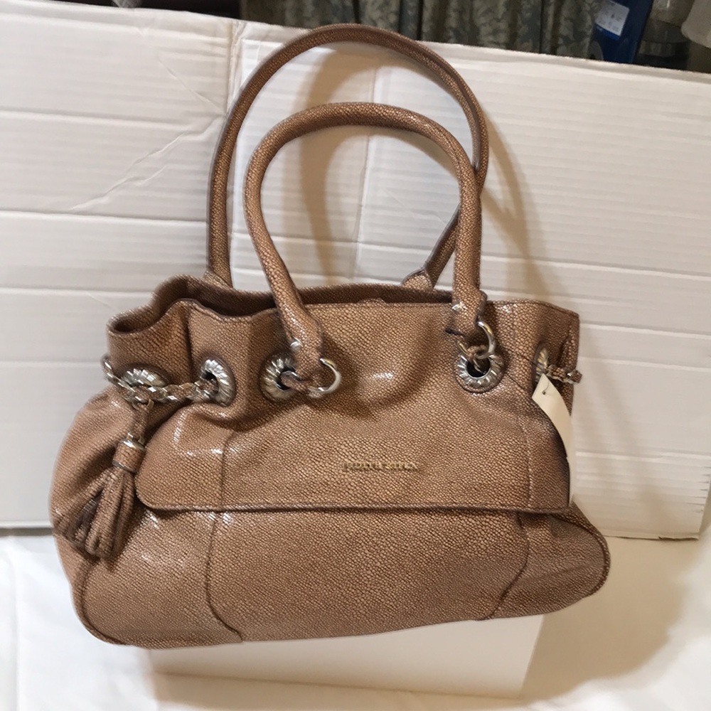 New! Judith Ripka leather satchel with side tassels and silver tone hardware